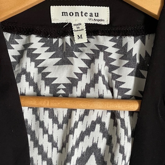 Monteau Kimono Cardigan Black White Geometric Open Front Women’s Size Medium M - Picture 3 of 6